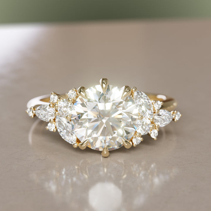 Round Cut Diamond Unique Engagement Ring Nature Flower Inspired By Valley Rose