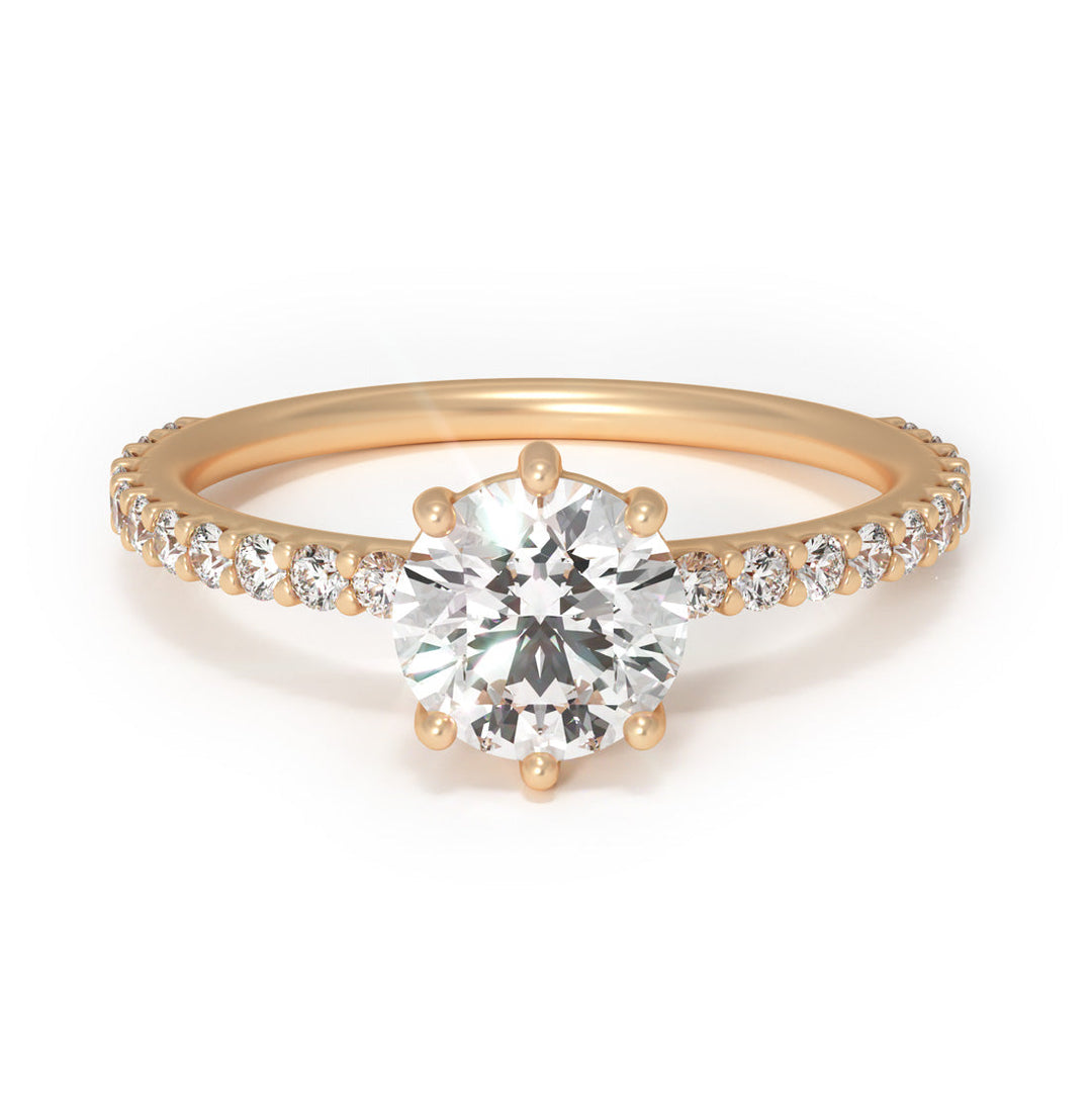 Round Diamond Solitaire Engagement Ring with Pave Band By Valley Rose