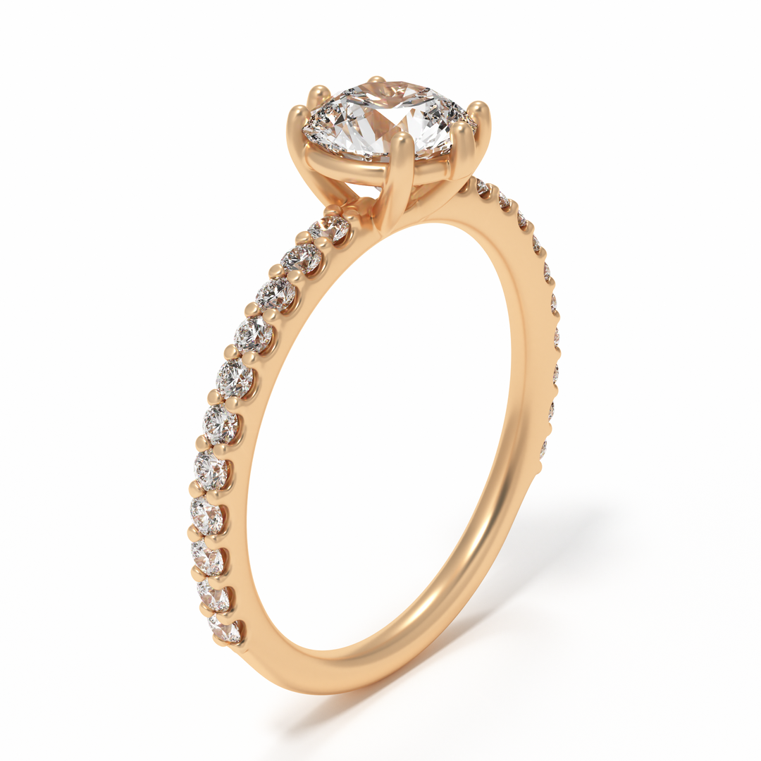Round Diamond Solitaire Engagement Ring with Pave Band By Valley Rose