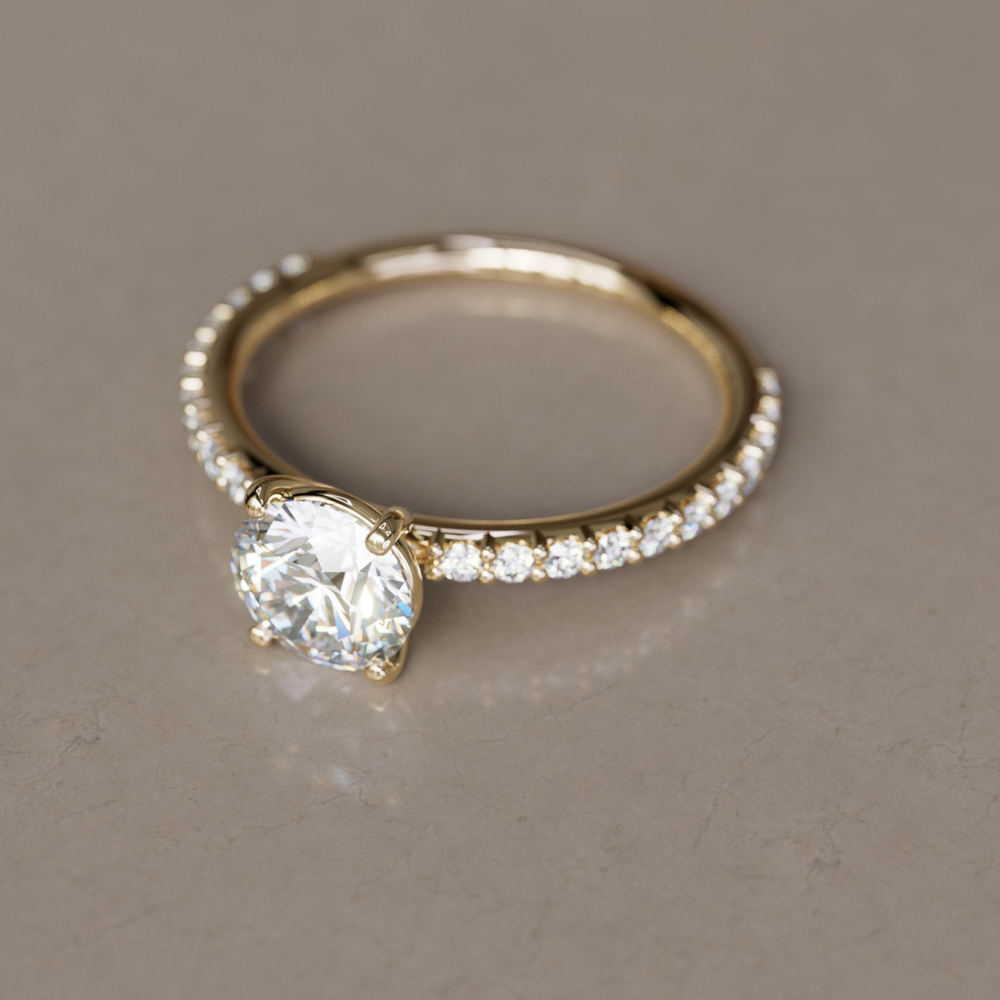 Round Diamond Solitaire Engagement Ring with Pave Band By Valley Rose