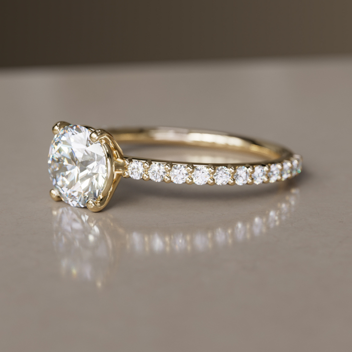 Round Diamond Solitaire Engagement Ring with Pave Band By Valley Rose