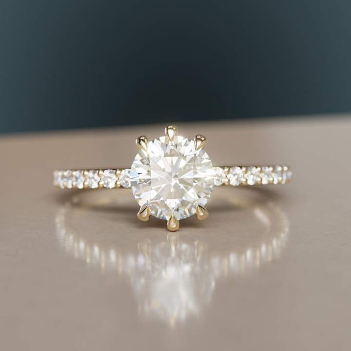Round Diamond Solitaire Engagement Ring with Pave Band By Valley Rose