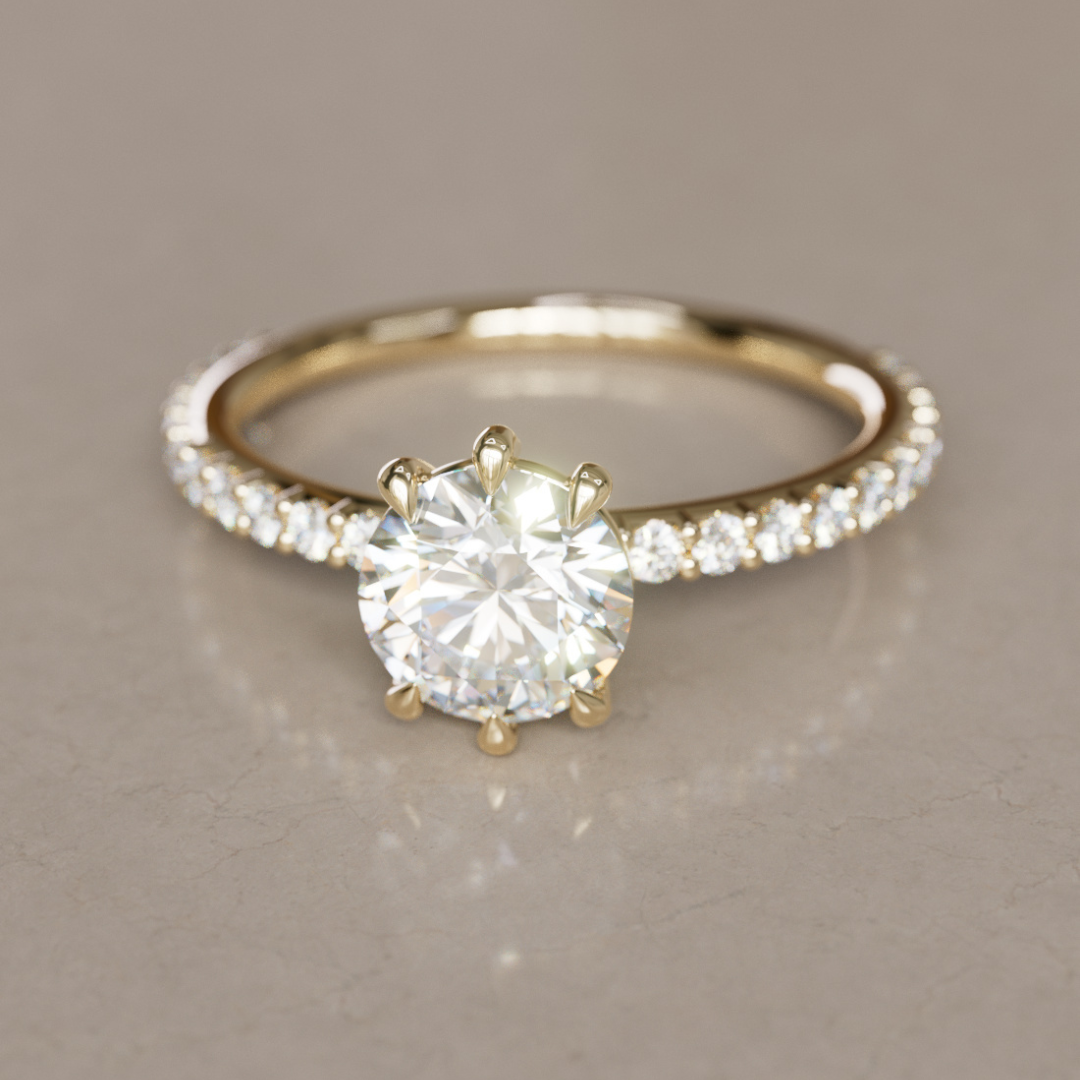 Round Diamond Solitaire Engagement Ring with Pave Band By Valley Rose