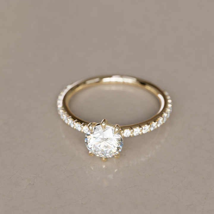 Round Diamond Solitaire Engagement Ring with Pave Band By Valley Rose