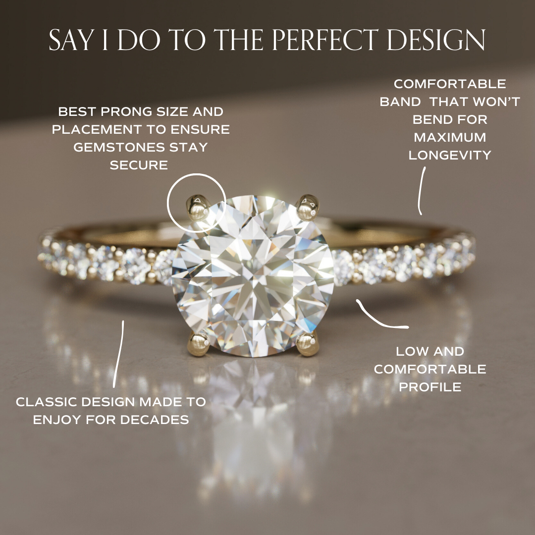 Round Diamond Solitaire Engagement Ring with Pave Band By Valley Rose