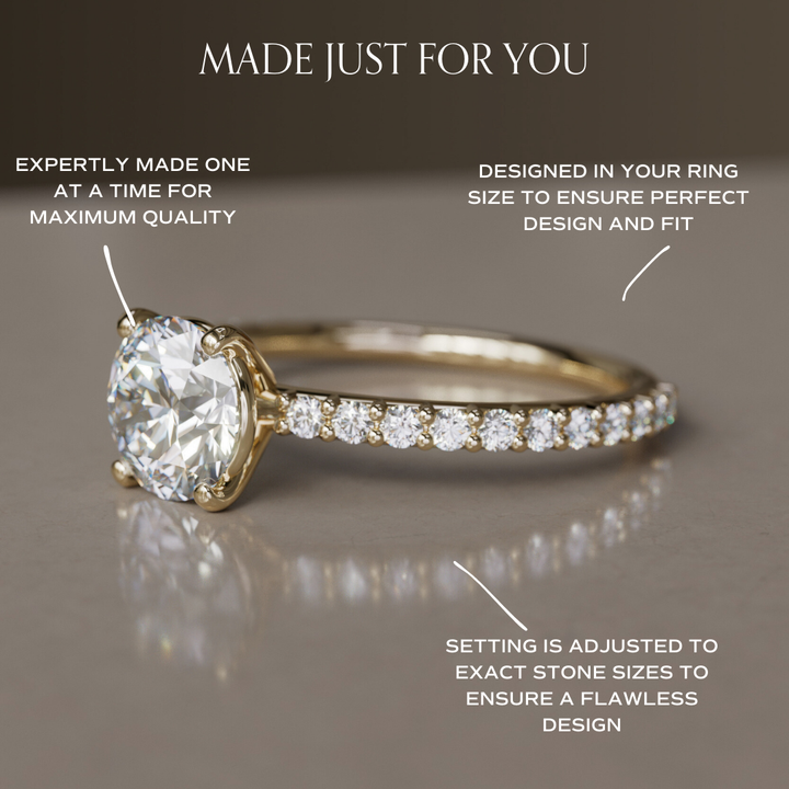 Round Diamond Solitaire Engagement Ring with Pave Band By Valley Rose