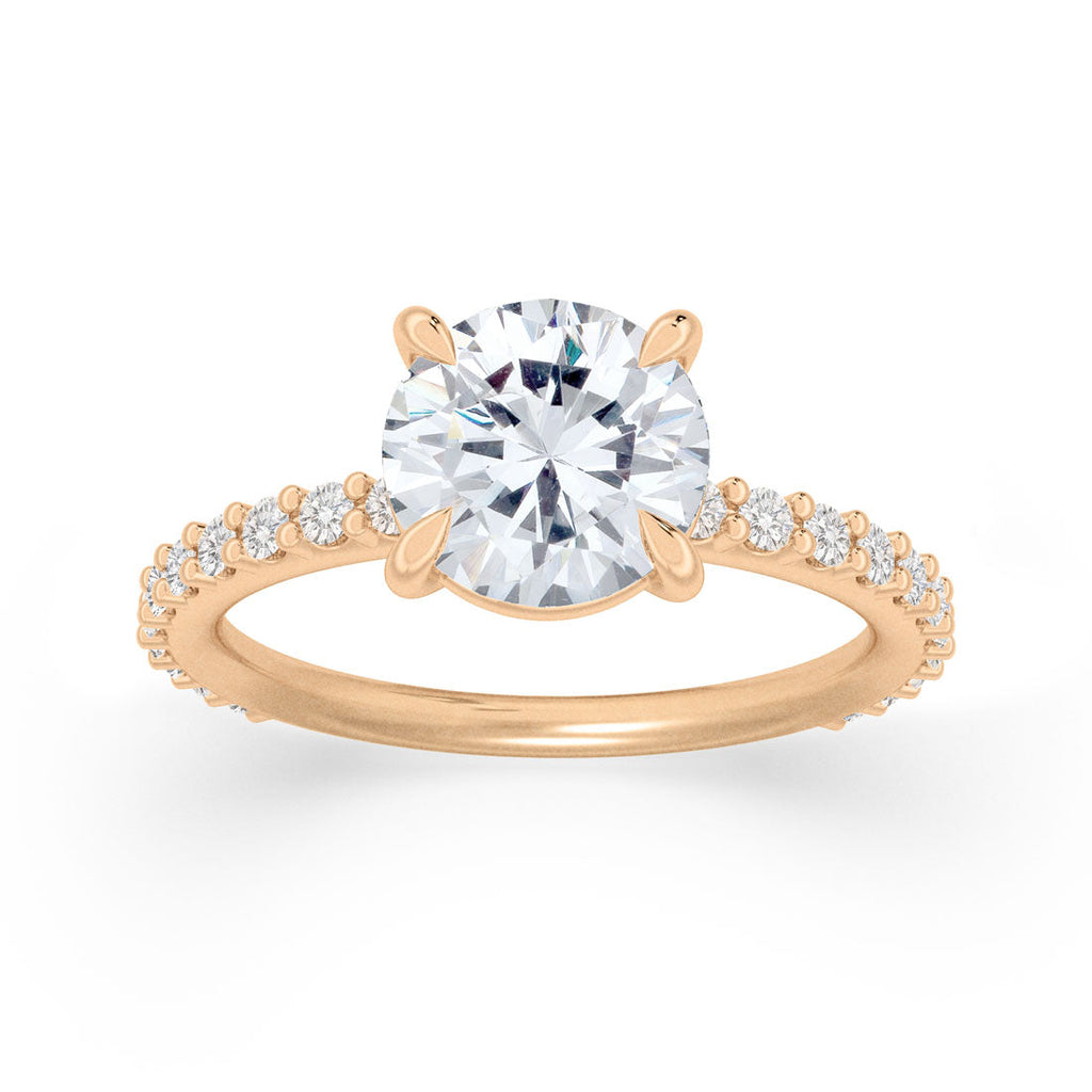 Round Lab Diamond Solitaire Ethical Engagement Ring with a Pavé Band By Valley Rose