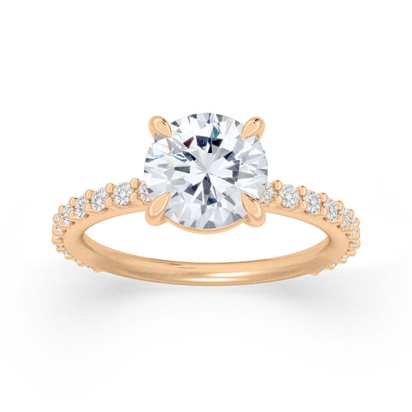 Round Lab Diamond Solitaire Ethical Engagement Ring with a Pavé Band By Valley Rose