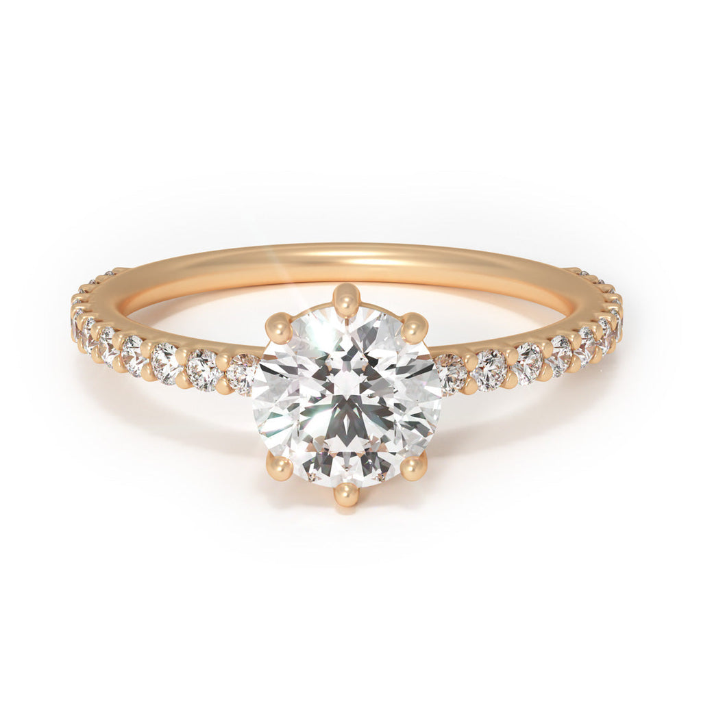 Round Lab Diamond Solitaire Ethical Engagement Ring with a Pavé Band By Valley Rose