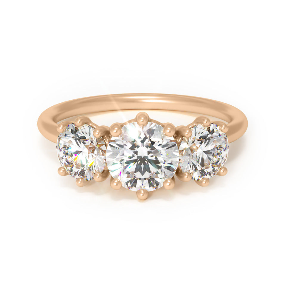 Round Lab Diamond Three Stone Ethical Engagement Ring By Valley Rose