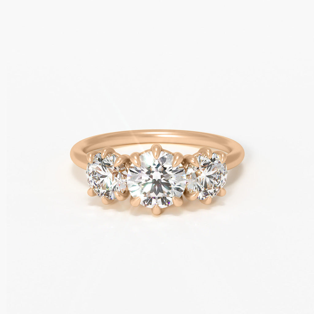 Round Lab Diamond Three Stone Ethical Engagement Ring By Valley Rose