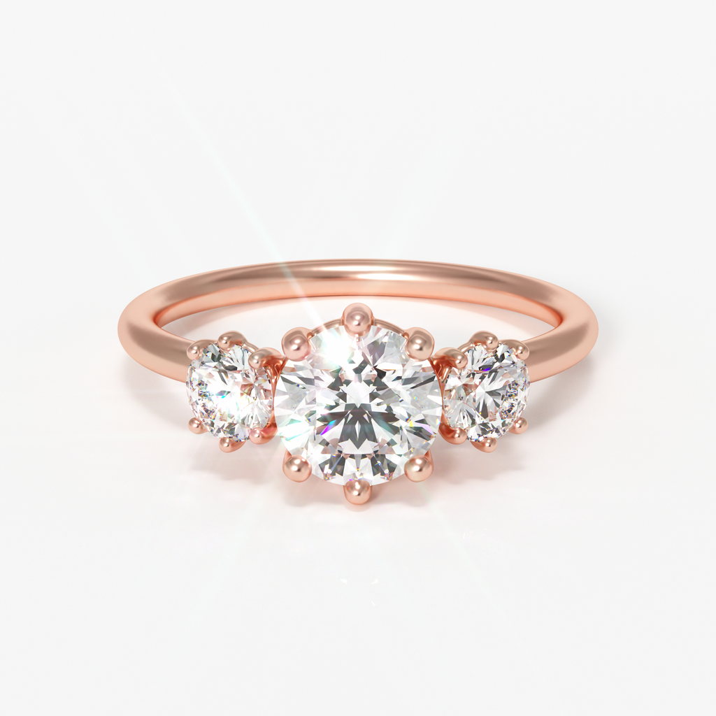 Round Lab Diamond Three Stone Ethical Engagement Ring By Valley Rose