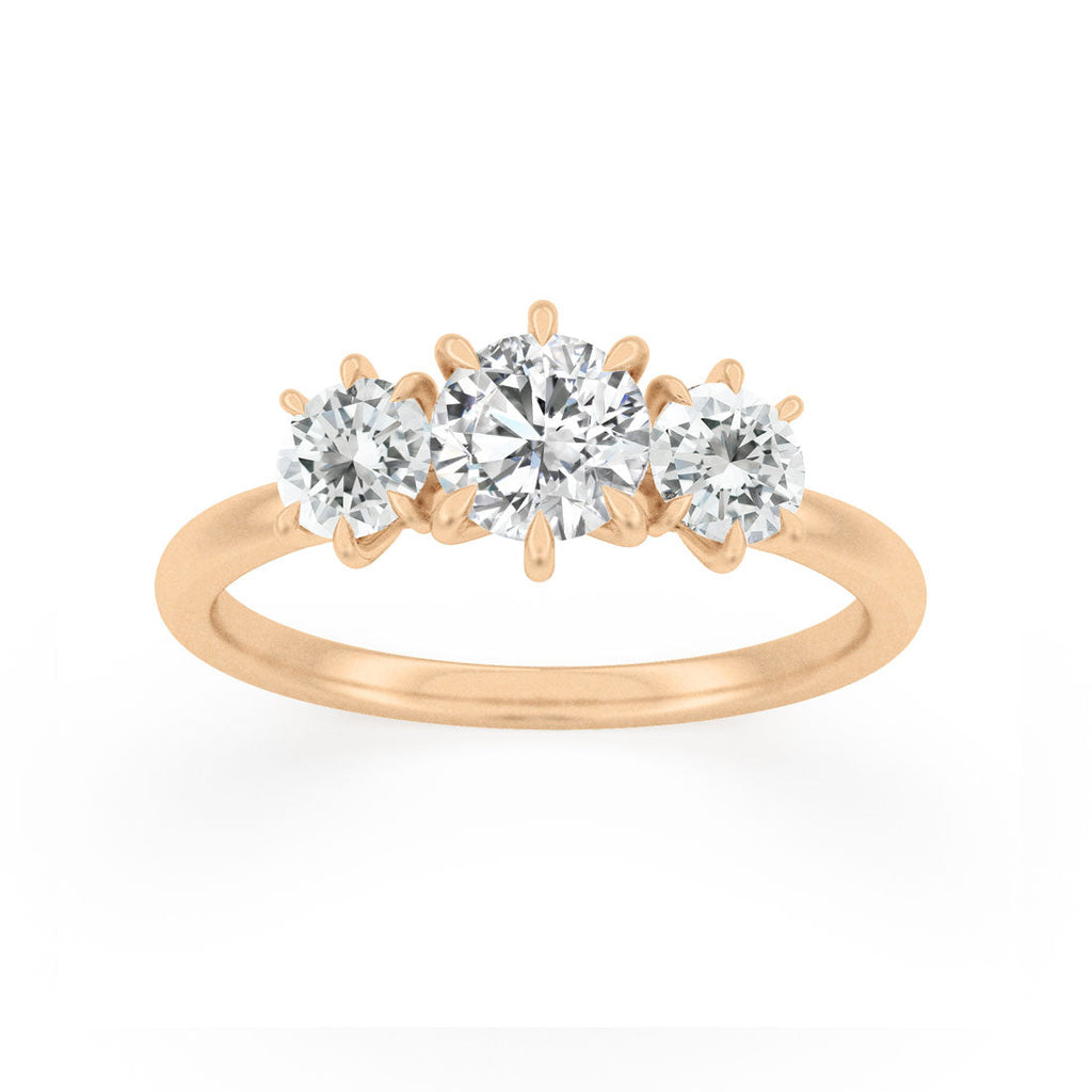 Round Lab Diamond Three Stone Ethical Engagement Ring By Valley Rose