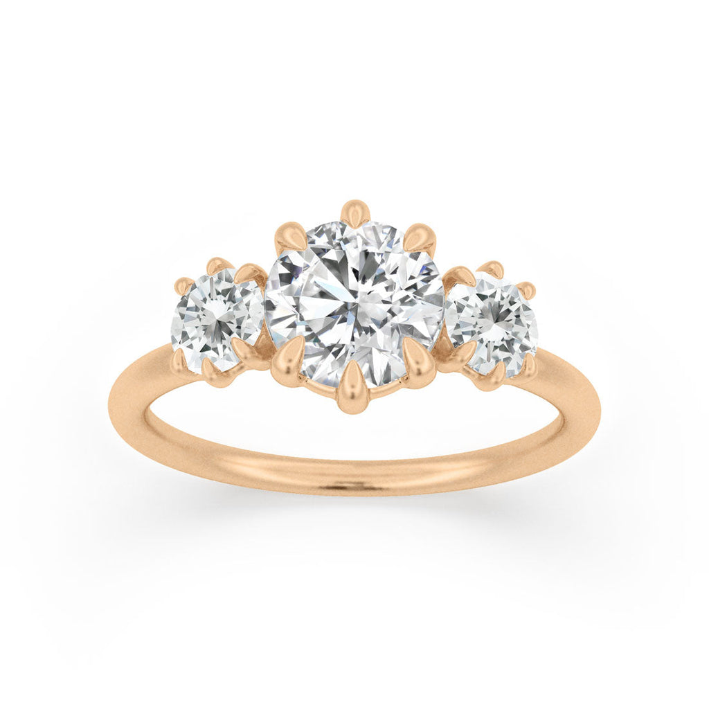 Round Lab Diamond Three Stone Ethical Engagement Ring By Valley Rose