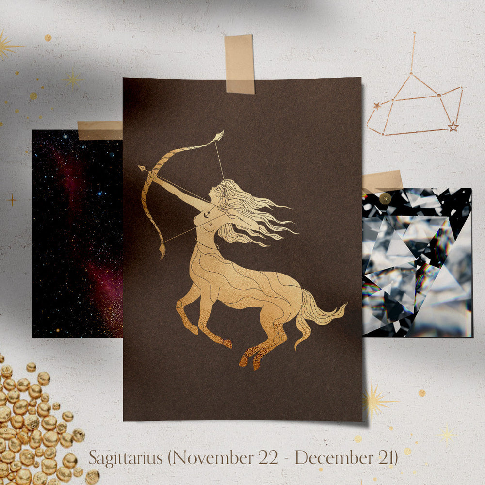 Sagittarius Zodiac Astrology Charm - Diamond Gold Constellation Pendant Lab Diamond By Valley Rose Ethical Jewelry