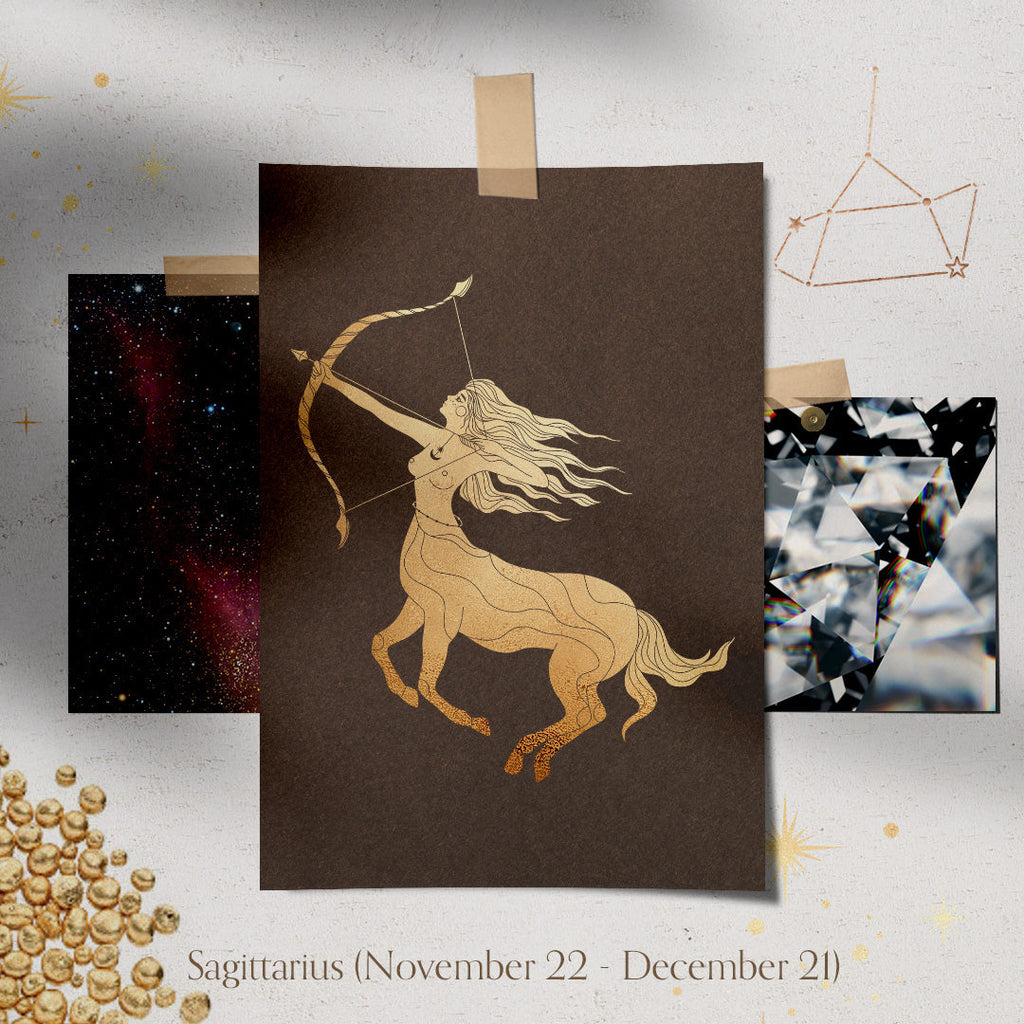 Sagittarius Zodiac Astrology Charm - Diamond Gold Constellation Pendant Lab Diamond By Valley Rose Ethical Jewelry