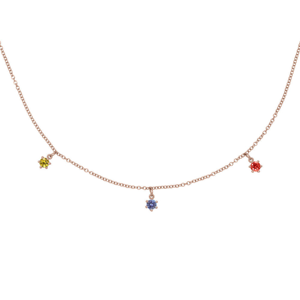 Sagittarius Zodiac Gold Fringe Necklace with Tanzanite, Sapphire & Garnet 16" Chain By Valley Rose Ethical Jewelry