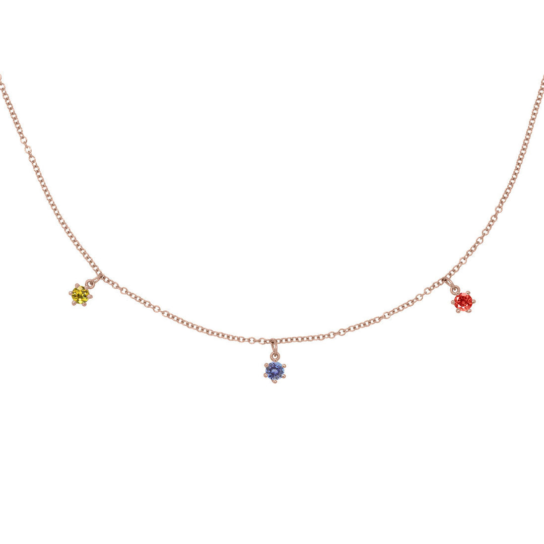 Sagittarius Zodiac Gold Fringe Necklace with Tanzanite, Sapphire & Garnet 16" Chain By Valley Rose Ethical Jewelry