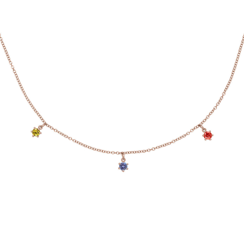 Sagittarius Zodiac Gold Fringe Necklace with Tanzanite, Sapphire & Garnet 16