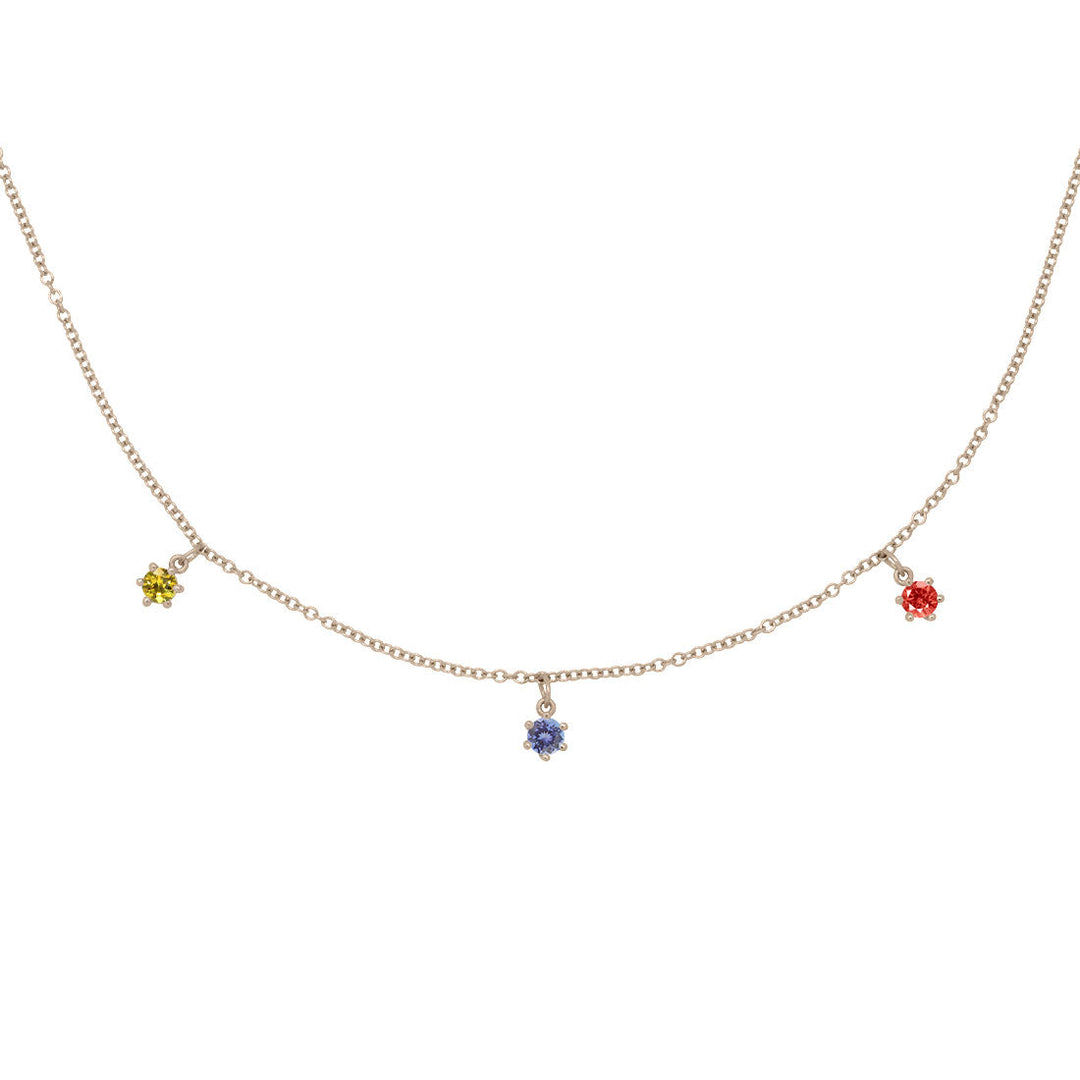 Sagittarius Zodiac Gold Fringe Necklace with Tanzanite, Sapphire & Garnet 16" Chain By Valley Rose Ethical Jewelry