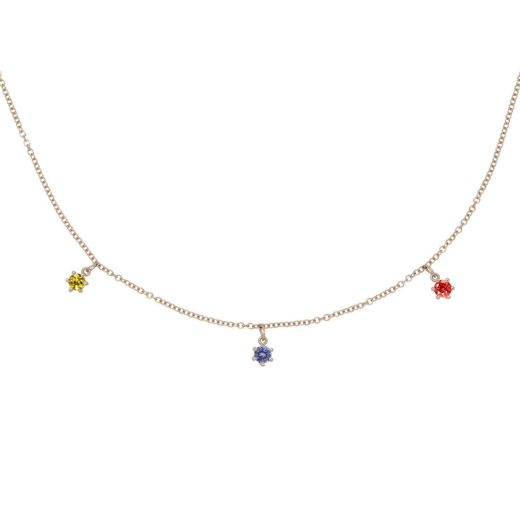 Sagittarius Zodiac Gold Fringe Necklace with Tanzanite, Sapphire & Garnet 16