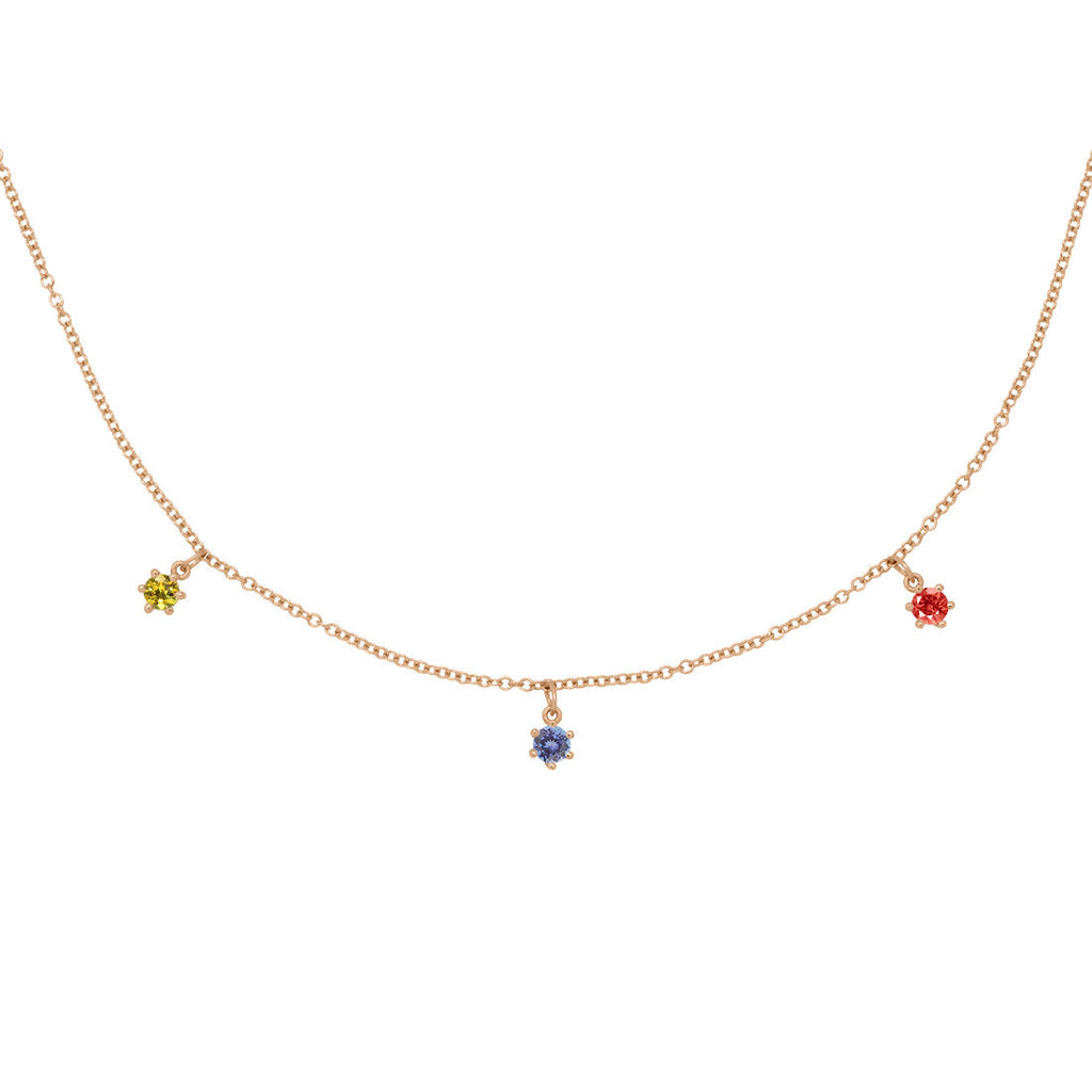 Sagittarius Zodiac Gold Fringe Necklace with Tanzanite, Sapphire & Garnet 16