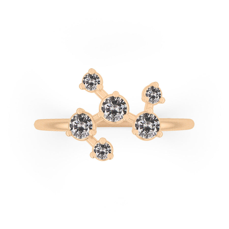 Salt and Pepper Diamond Pleiades Constellation Celestial Gold Engagement Ring By Valley Rose