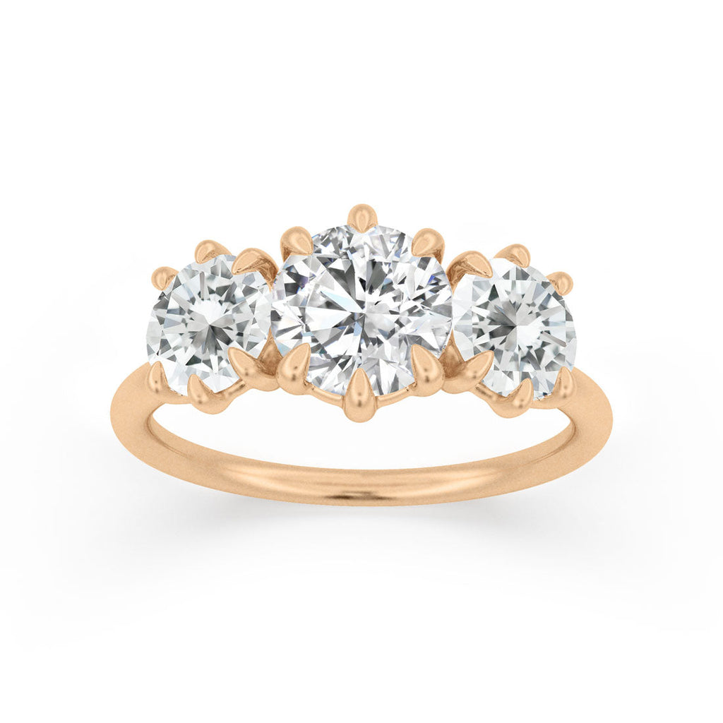 Selena Unique Modern Round Lab Diamond Three Stone Engagement Ring By Valley Rose