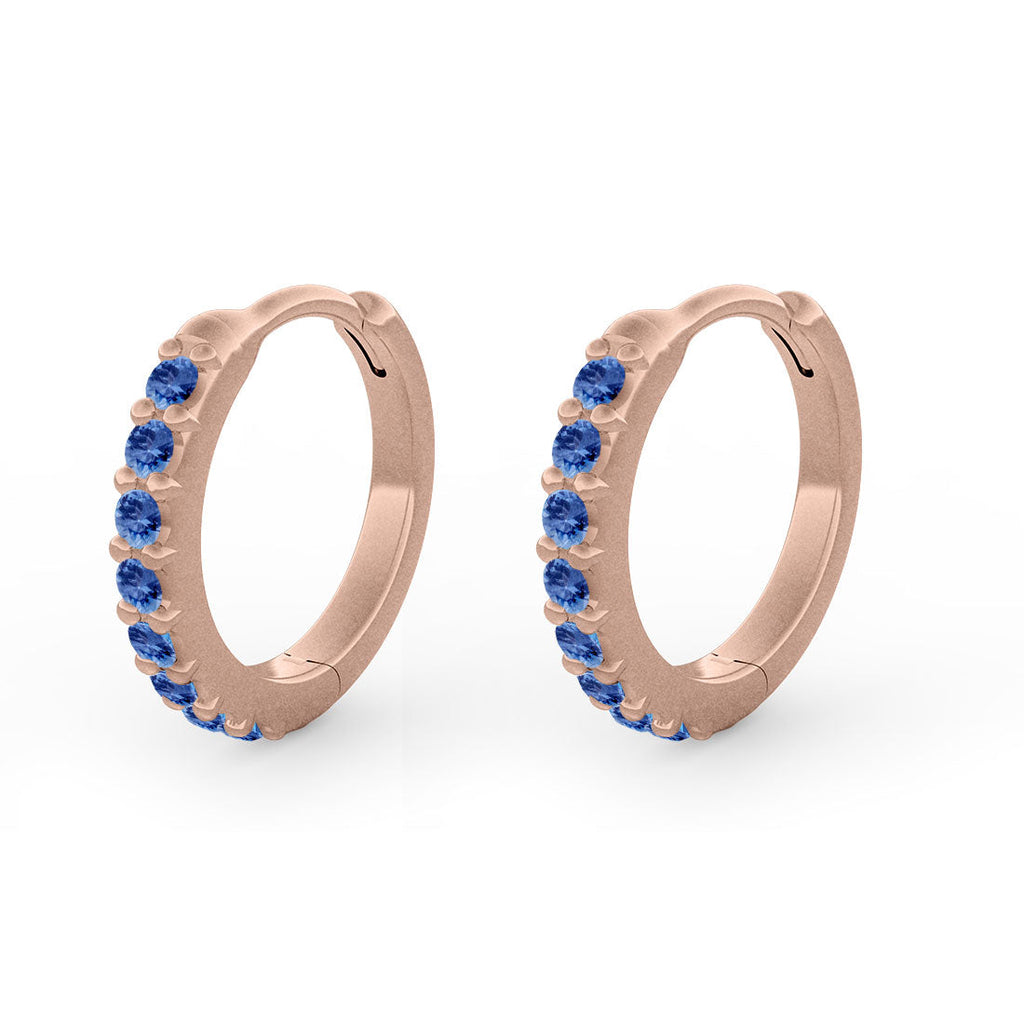 September Birthstone Earrings, Blue Sapphire 14k Clicker Huggie Hoops By Valley Rose