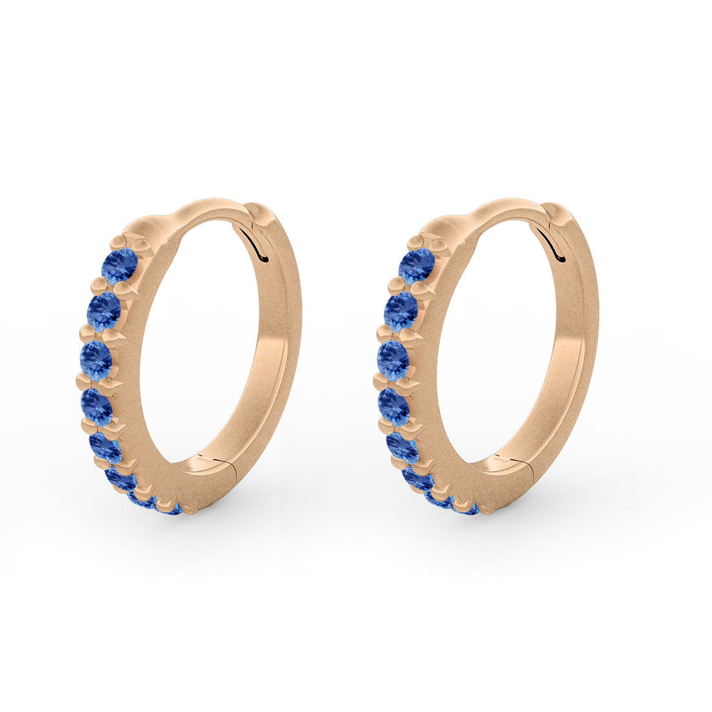 September Birthstone Earrings, Blue Sapphire 14k Clicker Huggie Hoops By Valley Rose