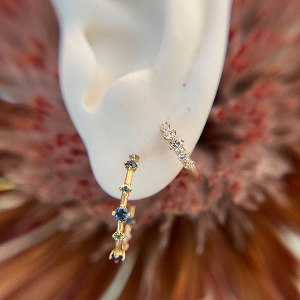 September Birthstone Earrings, Celestial Sapphire 14k Gold Hoops By Valley Rose