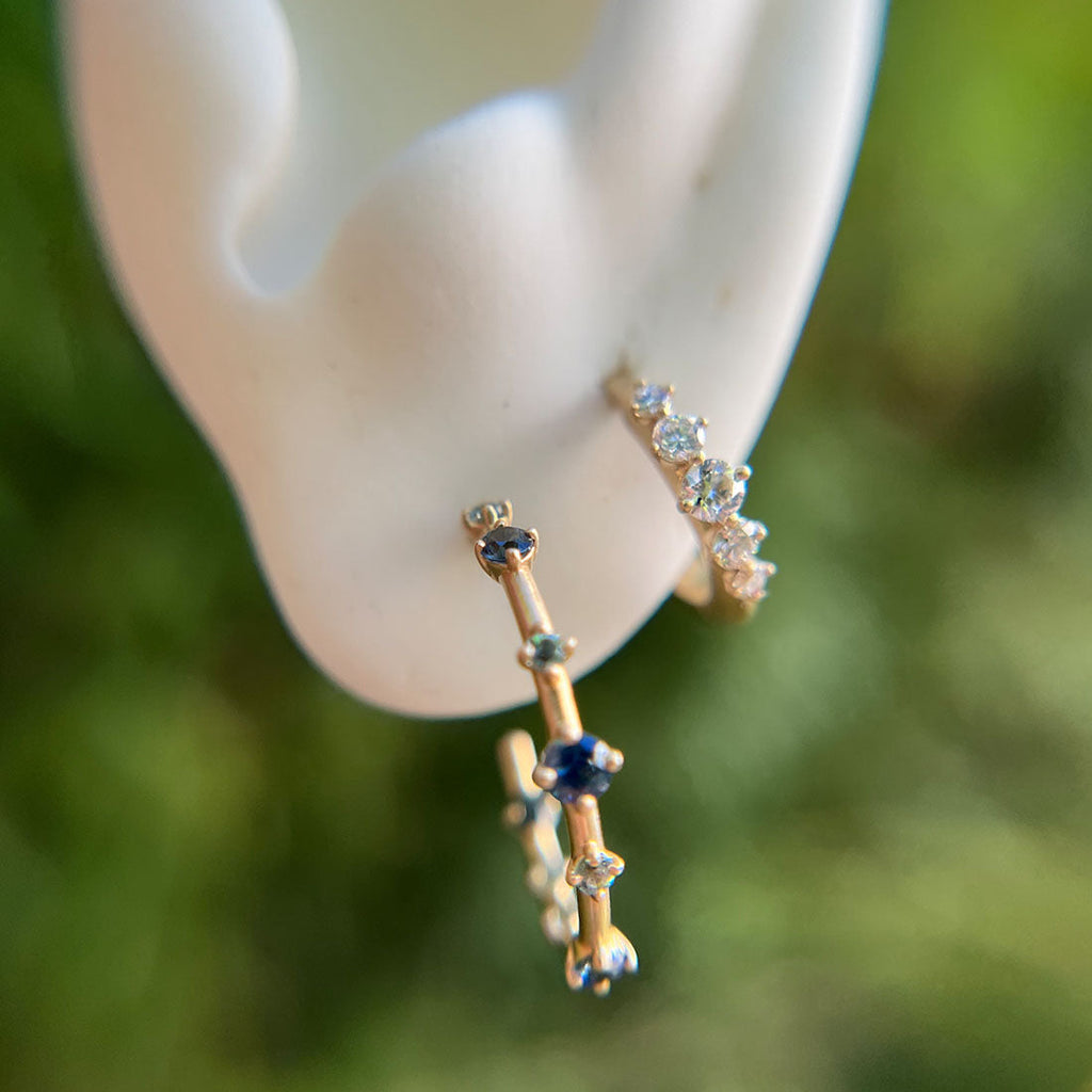 September Birthstone Earrings, Celestial Sapphire 14k Gold Hoops By Valley Rose