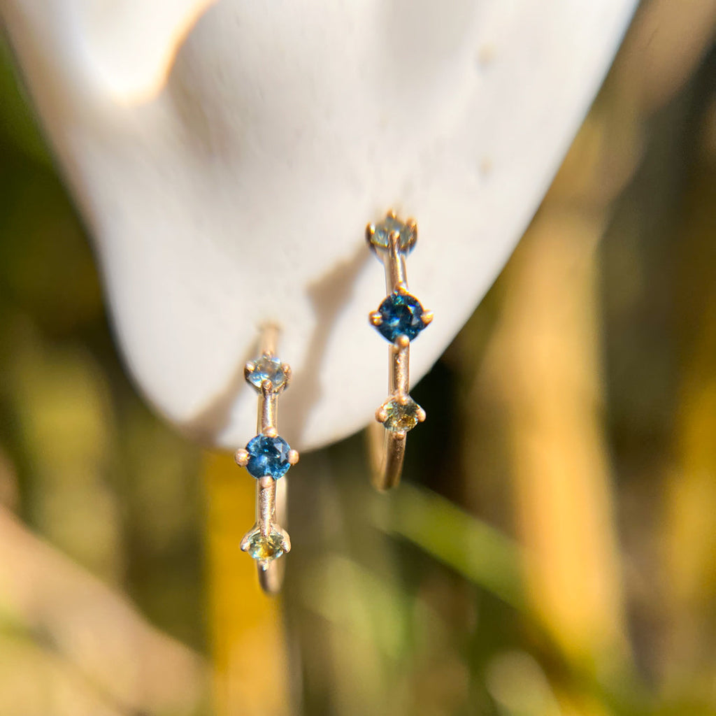 September Birthstone Earrings, Celestial Sapphire 14k Gold Hoops By Valley Rose