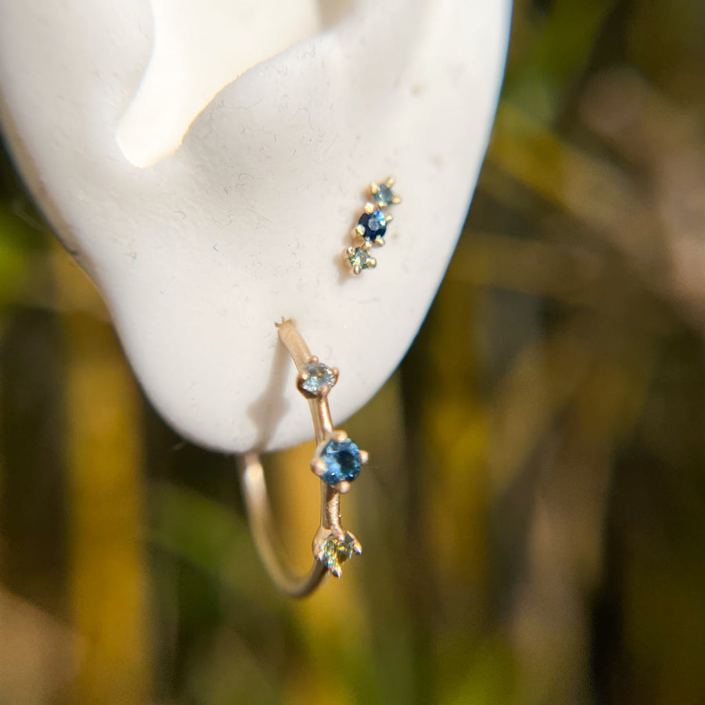 September Birthstone Earrings, Celestial Sapphire 14k Gold Hoops By Valley Rose