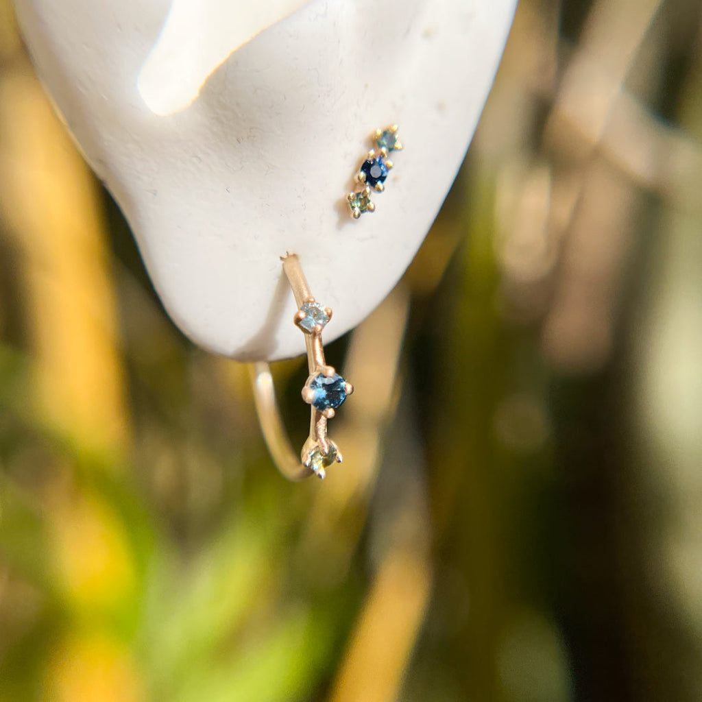 September Birthstone Earrings, Celestial Sapphire 14k Gold Hoops By Valley Rose