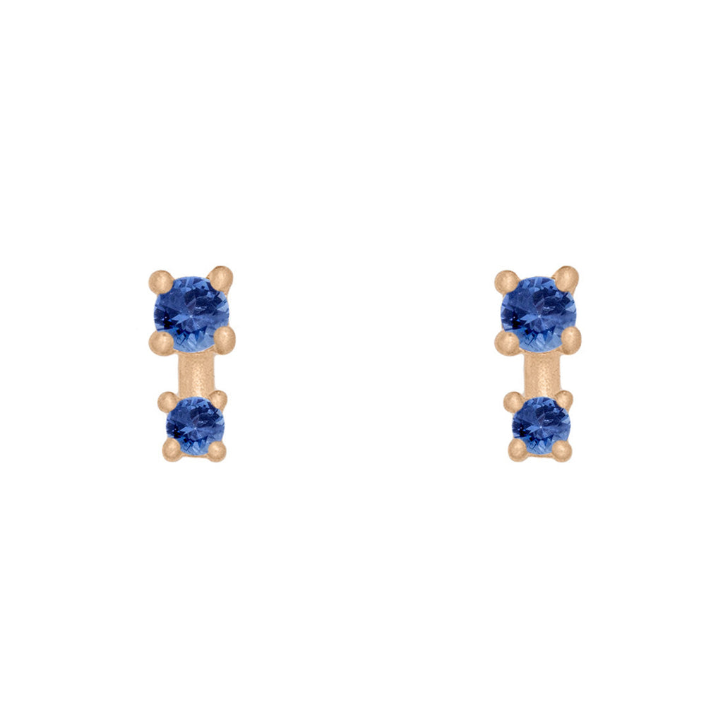 September Birthstone Earrings, Double Blue Sapphire Studs in 14k Gold By Valley Rose