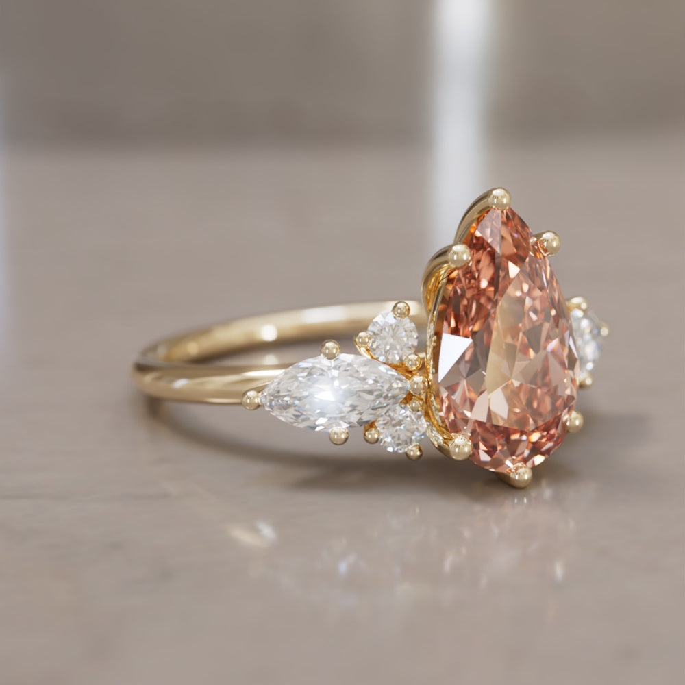 Serena Pear Peach Lab Diamond Unique Vintage Engagement Ring By Valley Rose