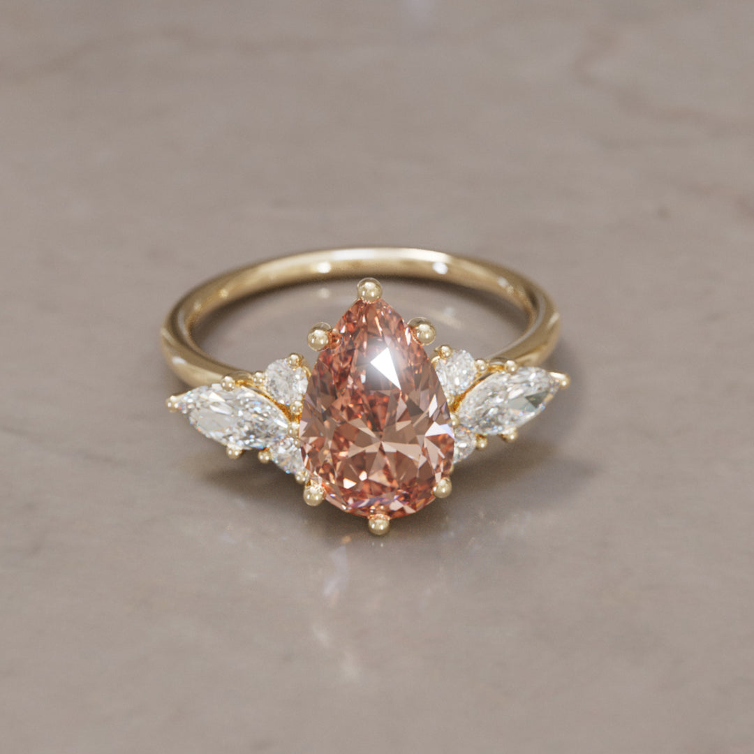 Serena Pear Peach Lab Diamond Unique Vintage Engagement Ring By Valley Rose
