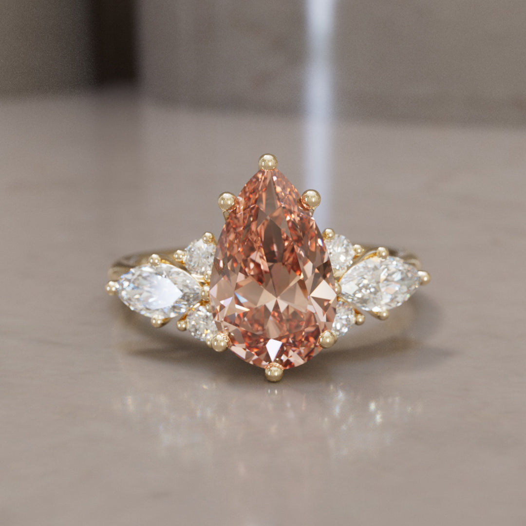 Serena Pear Peach Lab Diamond Unique Vintage Engagement Ring By Valley Rose