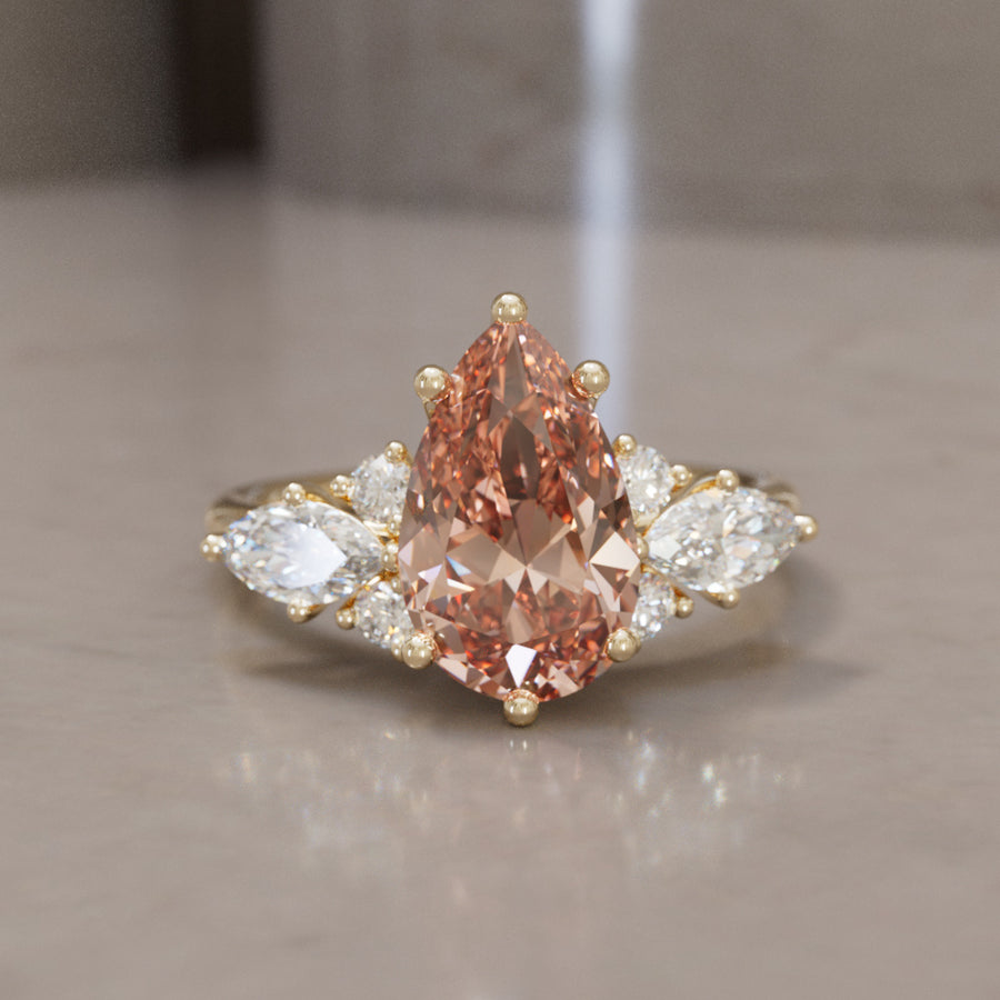 Serena Pear Peach Lab Diamond Unique Vintage Engagement Ring By Valley Rose