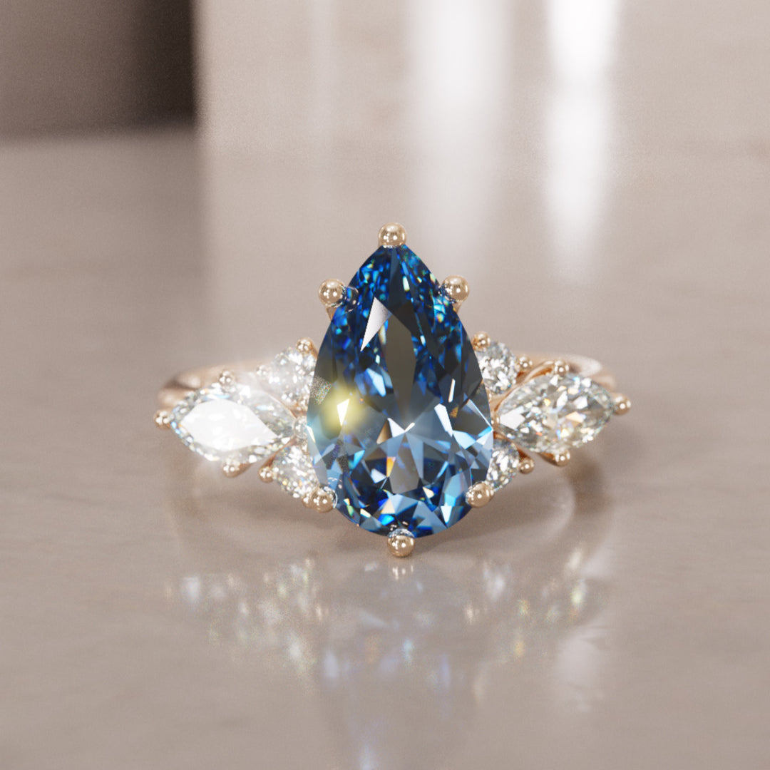 Bague de fiançailles fantaisie unique Serena Pear Saphir Bleu (Monture seule)