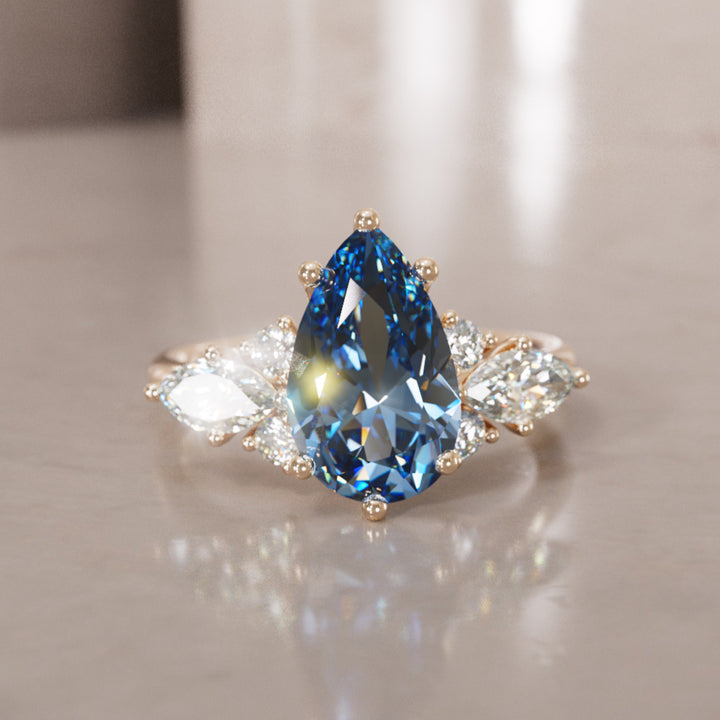 Bague de fiançailles fantaisie unique Serena Pear Saphir Bleu (Monture seule)