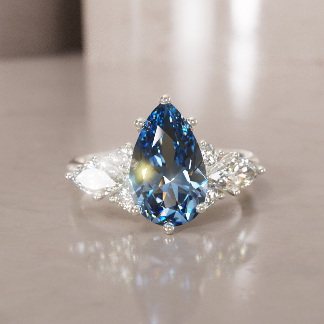Bague de fiançailles fantaisie unique Serena Pear Saphir Bleu (Monture seule)