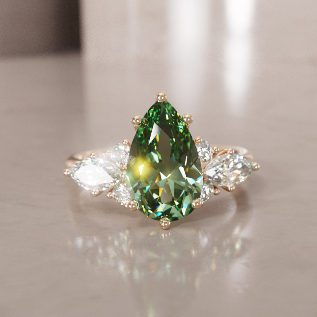 Serena Pear Green Sapphire Unique Fantasy Engagement Ring (Setting Only)