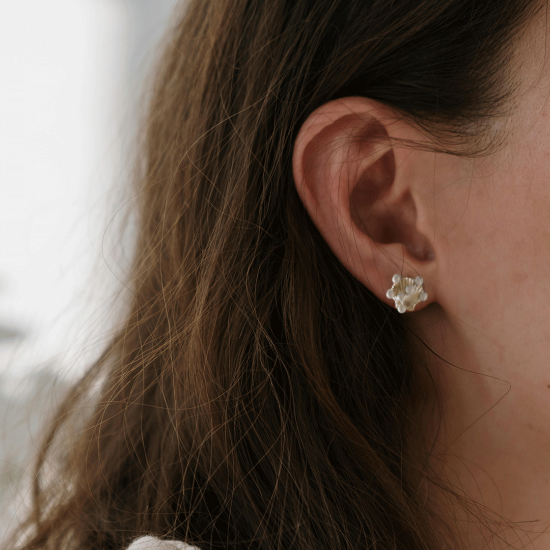 Siren's Shell Unique Surrealist Earrings with Pearls