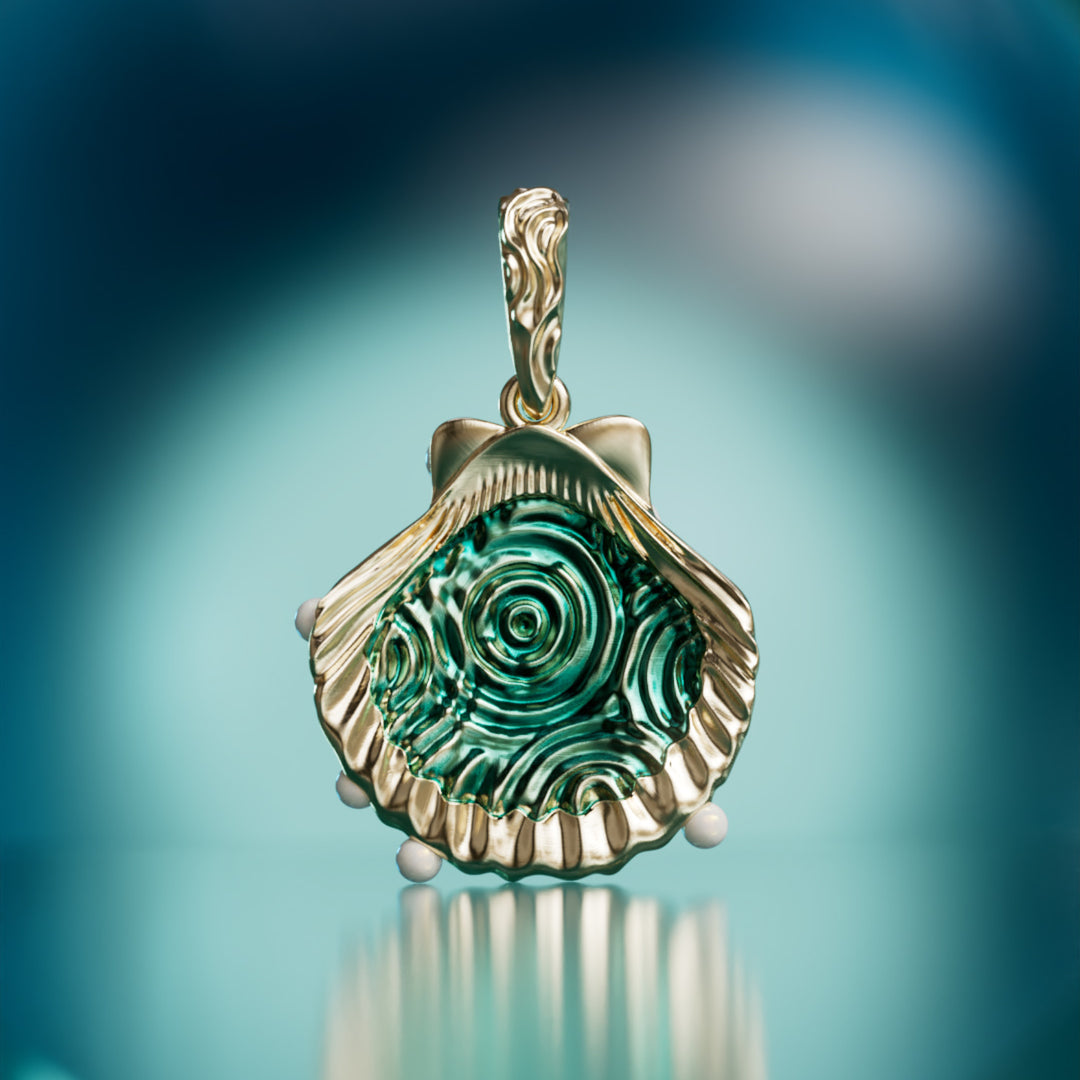 Siren's Shell Pendant Unique Surrealist Water Inspired Necklace Charm with Pearls By Valley Rose