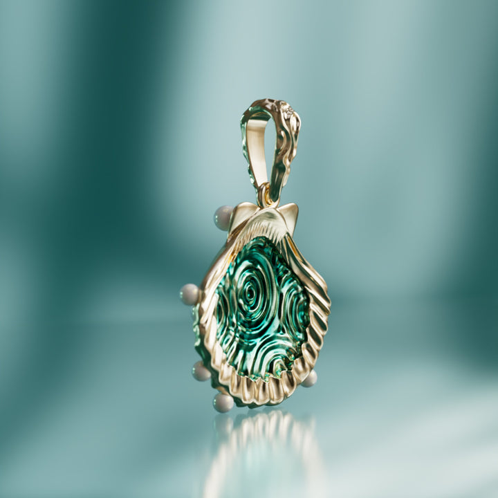 Siren's Shell Pendant Unique Surrealist Water Inspired Necklace Charm with Pearls By Valley Rose