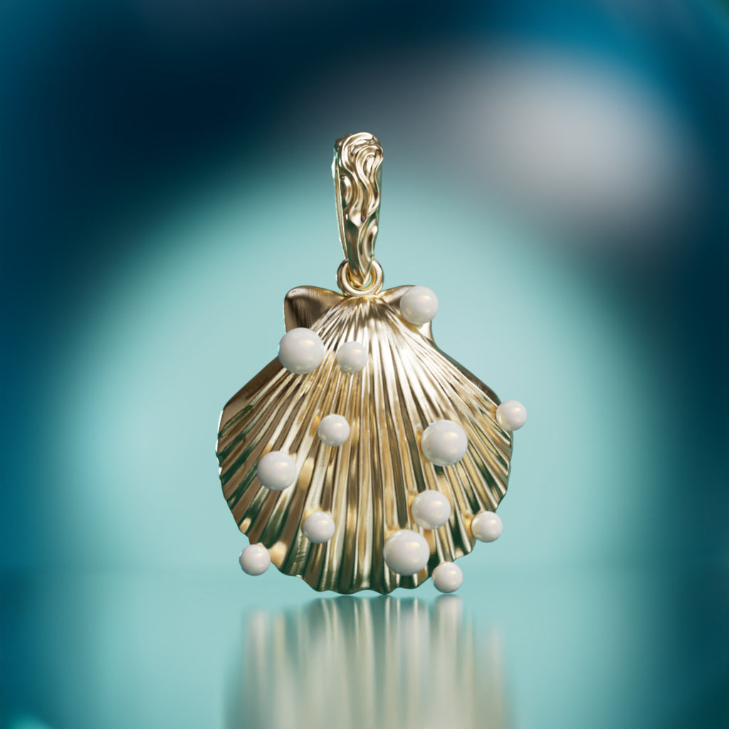 Siren's Shell Pendant Unique Surrealist Water Inspired Necklace Charm with Pearls By Valley Rose