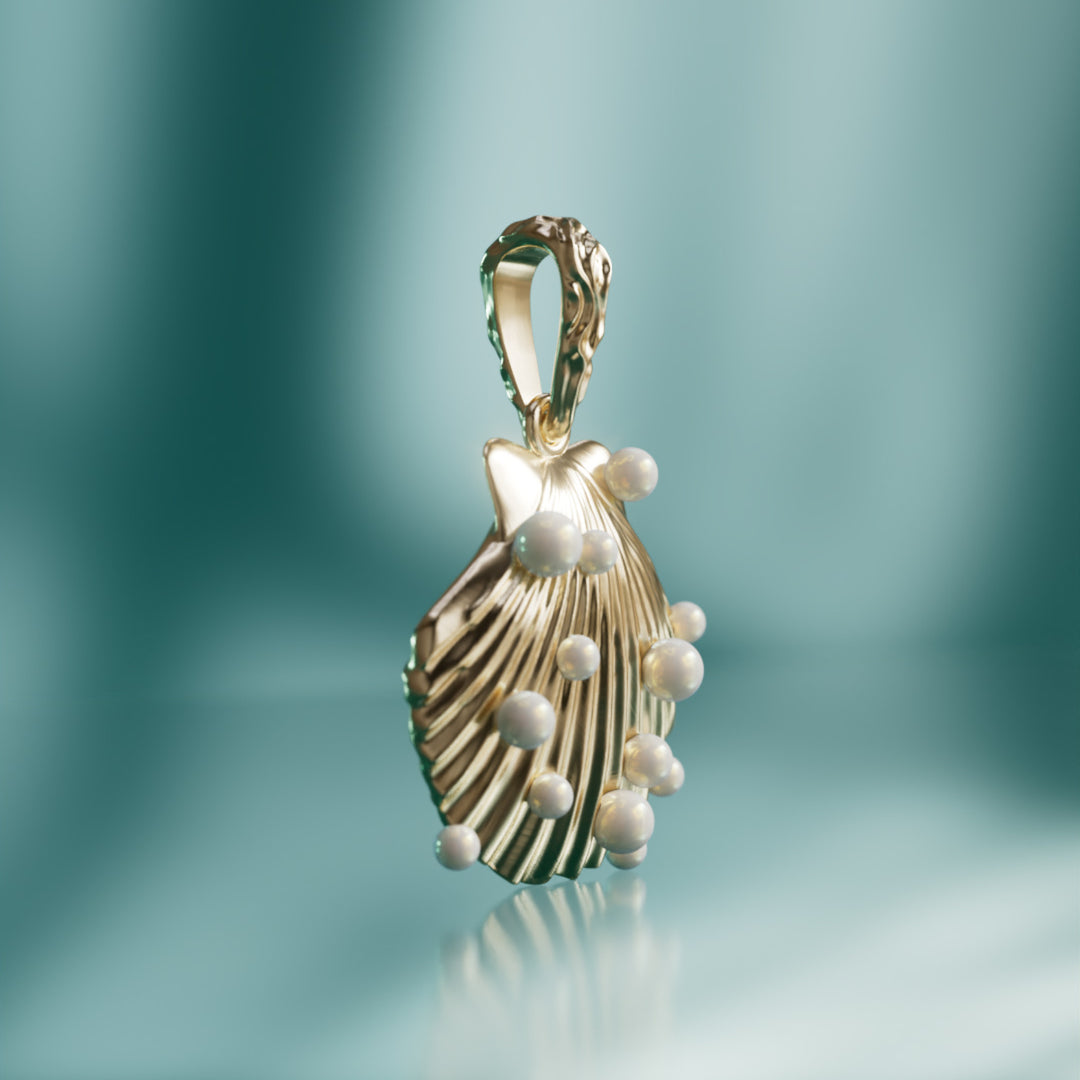 Siren's Shell Pendant Unique Surrealist Water Inspired Necklace Charm with Pearls By Valley Rose