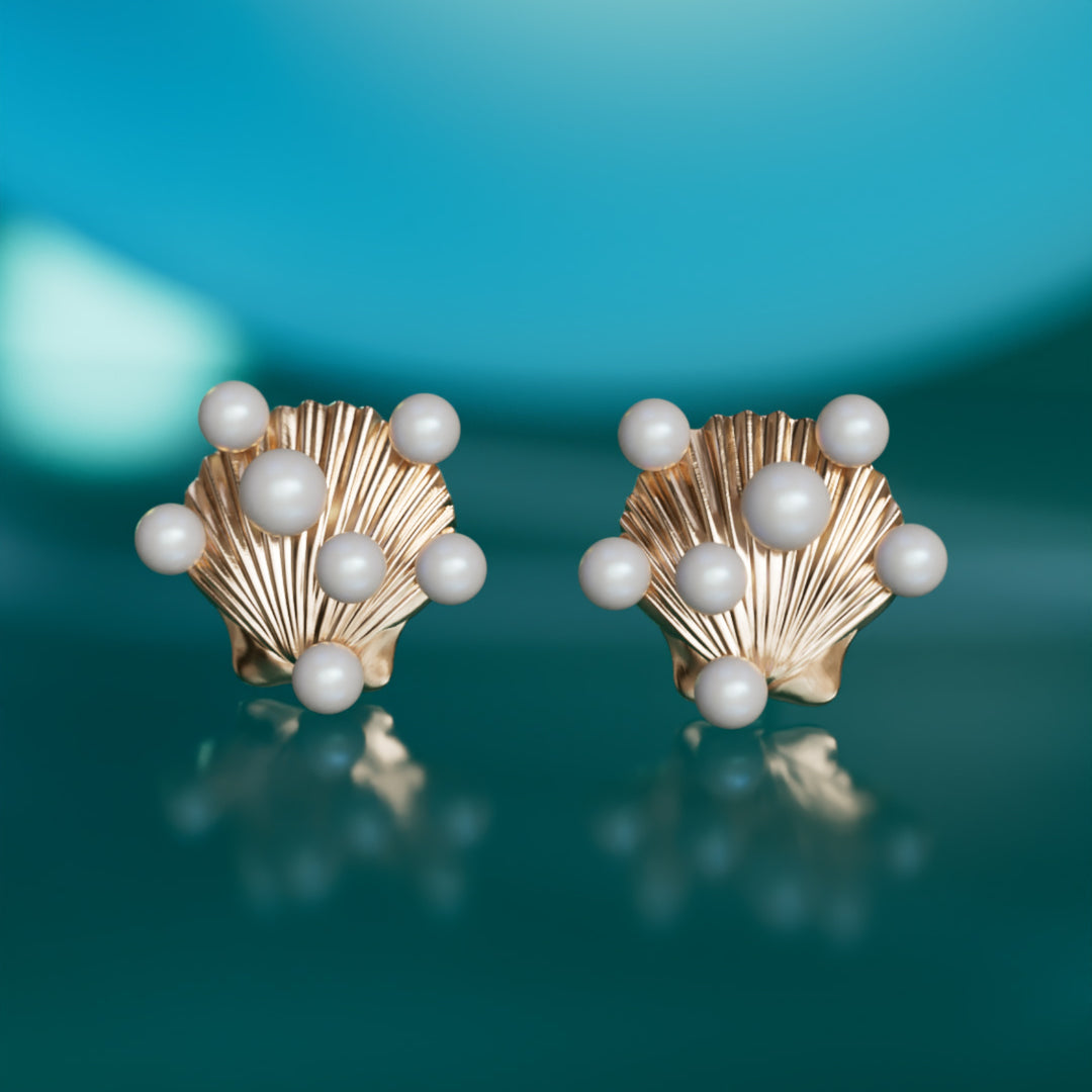 Siren's Shell Unique Surrealist Earrings with Pearls